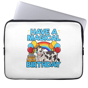 Cow Birthday Magical Rainbow Theme Party Cattleman Laptop Sleeve