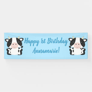 Cow Birthday Party Blue Banner
