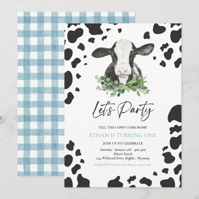Cow Birthday Party Boy Ranch Farm Birthday Party  Invitation (Front/Back)