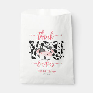 Cow birthday party cow pattern pink thank you  favour bags