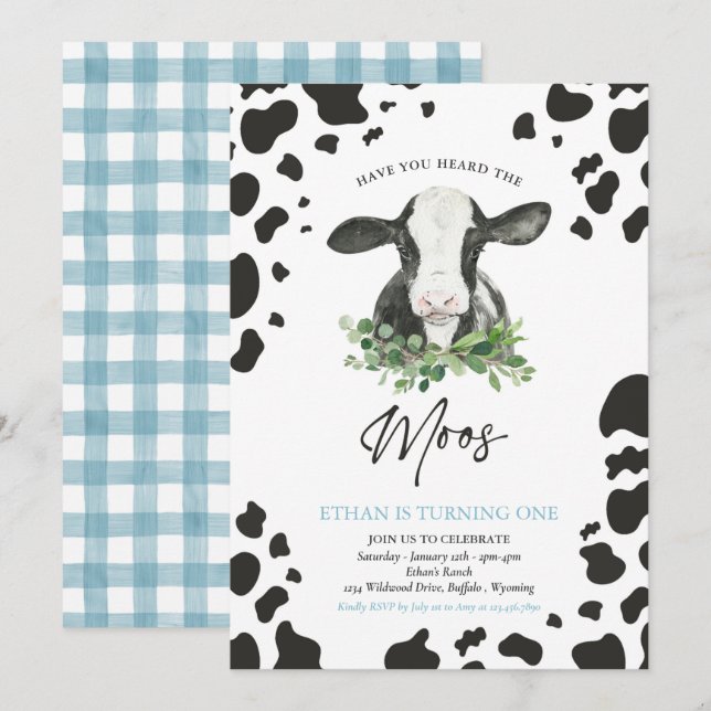 Cow Birthday Party Cowboy Ranch Farm Birthday Invitation (Front/Back)