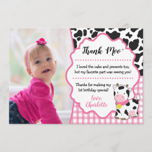 Cow Birthday Thank You Card Farm Party