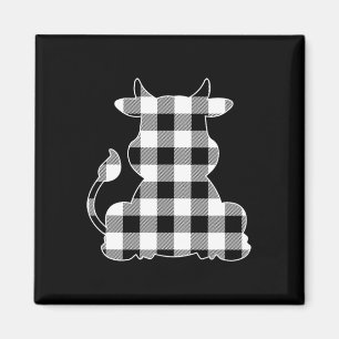 Cow Black &amp; White Buffalo Plaid Merry Christma Magnet
