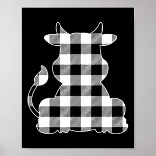 Cow Black & White Buffalo Plaid Merry Christma Poster