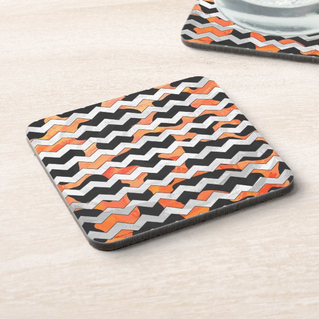 Cow Black and Orange Chevron Print Coaster (Left Side)