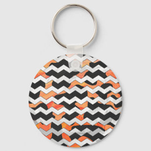 Cow Black and Orange Chevron Print Key Ring