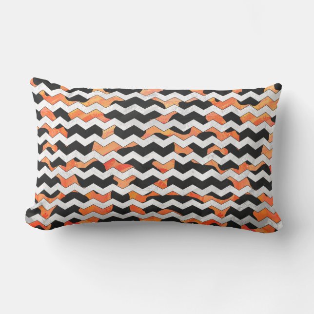 Cow Black and Orange Chevron Print Lumbar Cushion (Front)