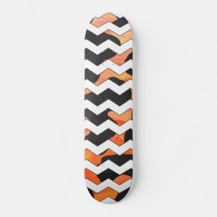 Cow Black and Orange Chevron Print Skateboard