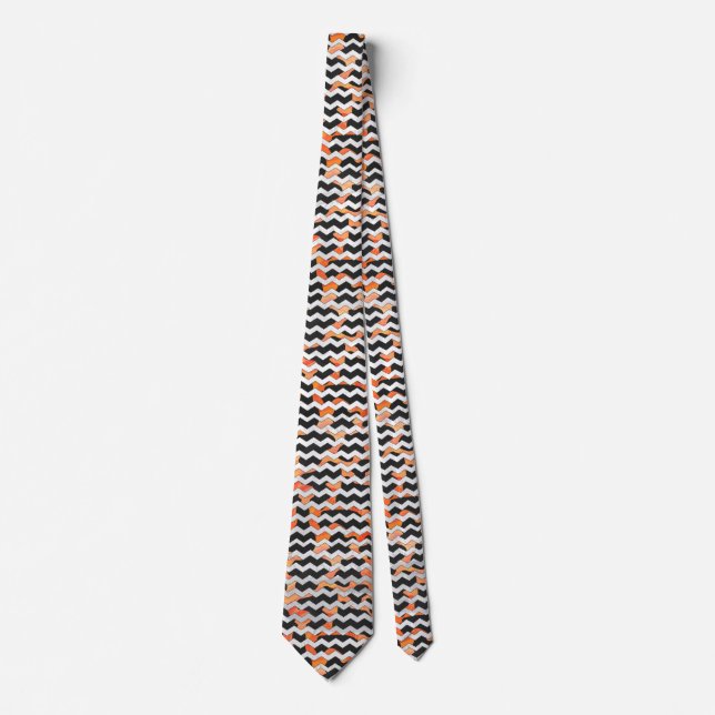 Cow Black and Orange Chevron Print Tie (Front)