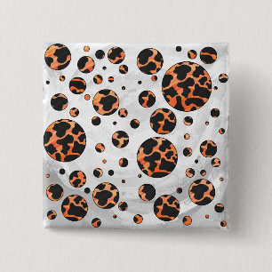 Cow Black and Orange Polka Dot Print 15 Cm Square Badge