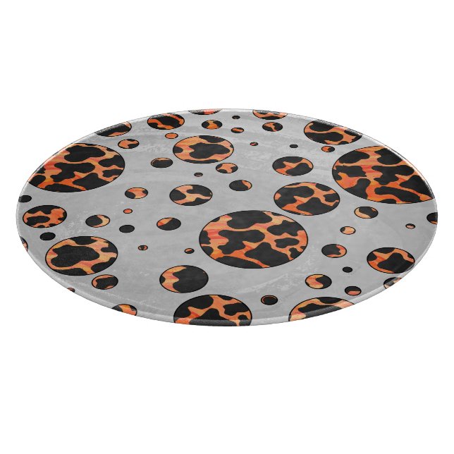Cow Black and Orange Polka Dot Print Cutting Board (Corner)