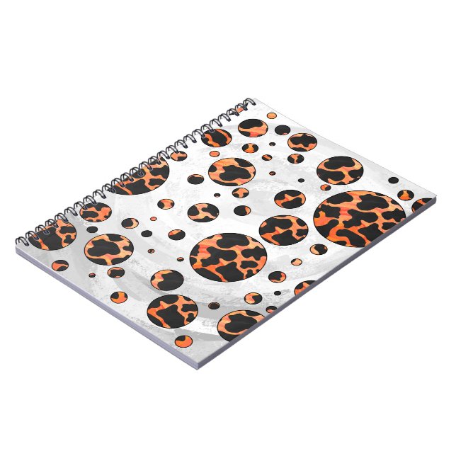 Cow Black and Orange Polka Dot Print Spiral Notebook (Left Side)