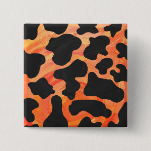 Cow Black and Orange Print 15 Cm Square Badge