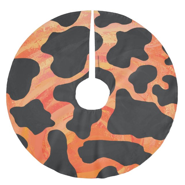 Cow Black and Orange Print Brushed Polyester Tree Skirt (Front)