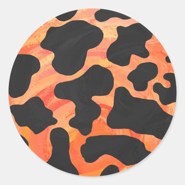 Cow Black and Orange Print Classic Round Sticker (Front)