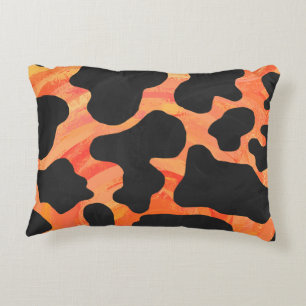 Cow Black and Orange Print Decorative Cushion