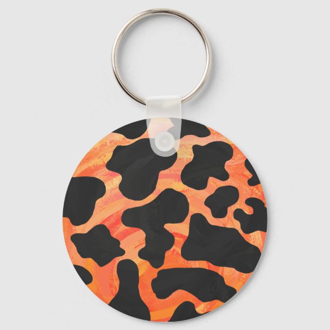 Cow Black and Orange Print Key Ring (Front)