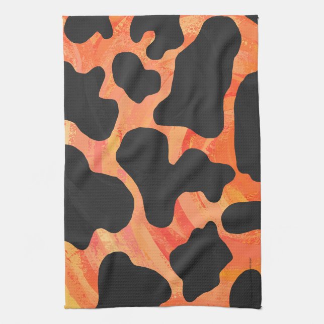Cow Black and Orange Print Tea Towel (Vertical)