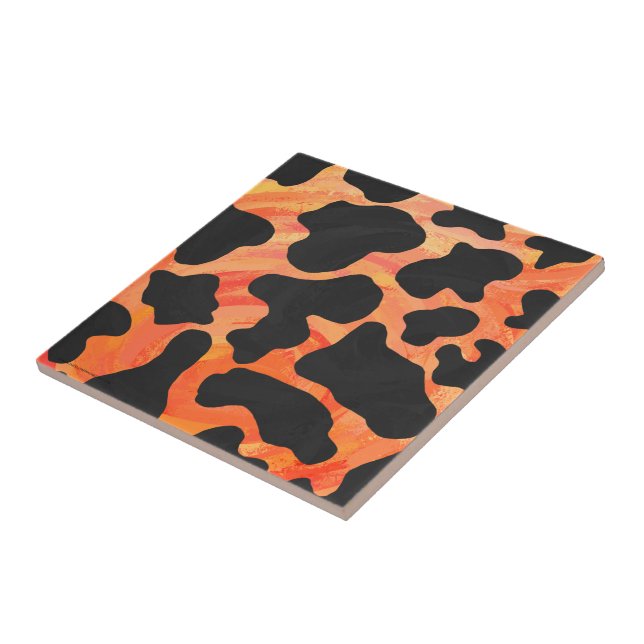 Cow Black and Orange Print Tile (Side)
