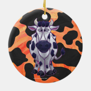 Cow Black and Orange Wild Me Ceramic Tree Decoration