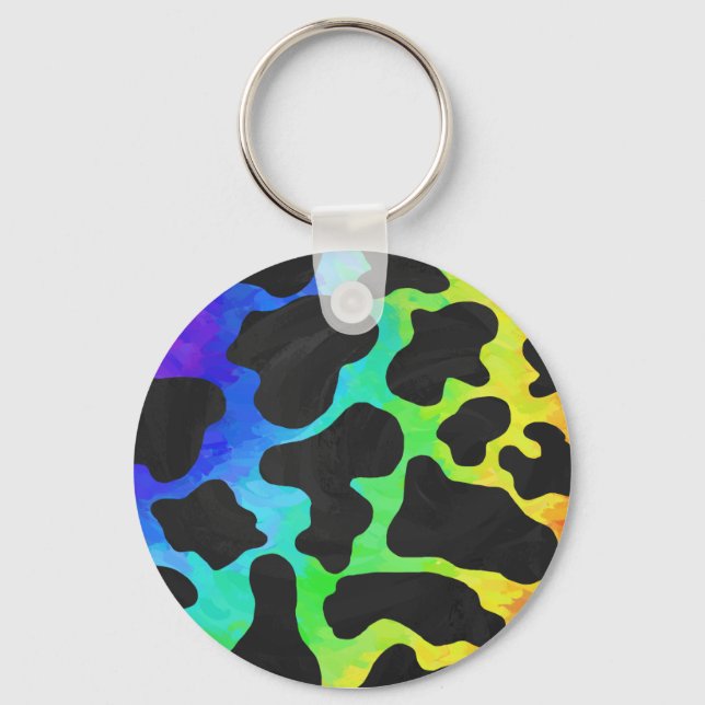 Cow Black and Rainbow Gifts Key Ring (Front)