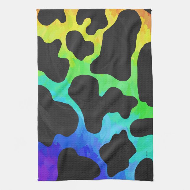 Cow Black and Rainbow Gifts Tea Towel (Vertical)