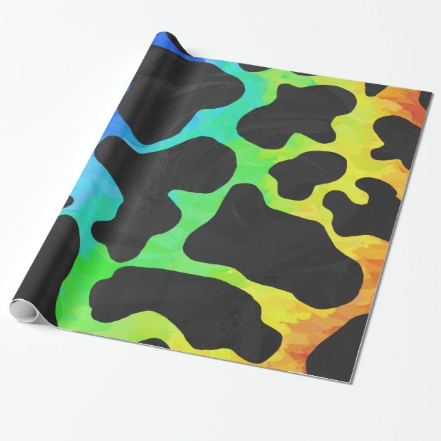 Cow Black and Rainbow Gifts Wrapping Paper (Unrolled)