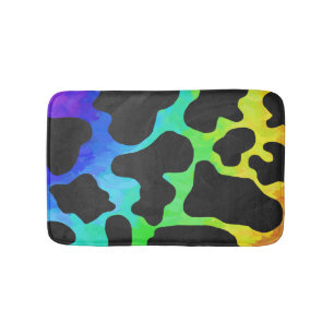 Cow Black and Rainbow Print Bath Mat