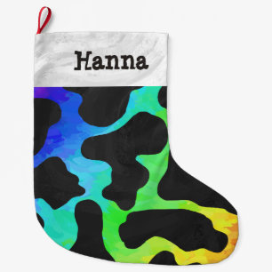Cow Black and Rainbow Print Large Christmas Stocking