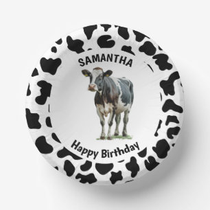 Cow Black and White Paper Plate