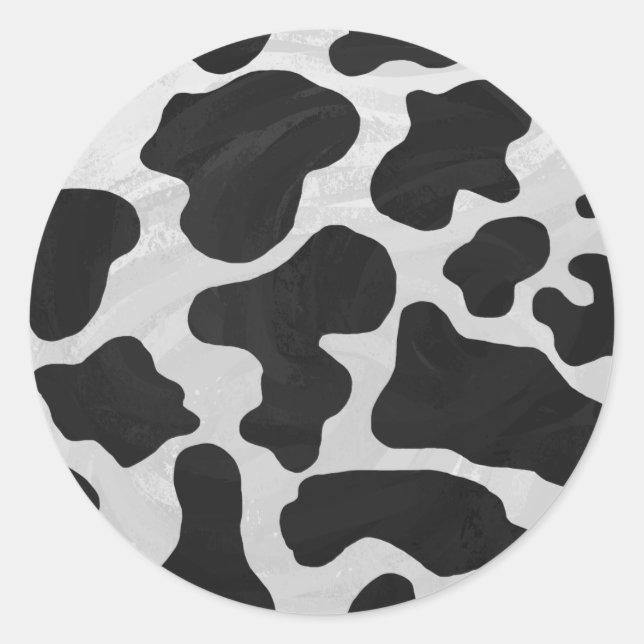 Cow Black and White Print Classic Round Sticker (Front)