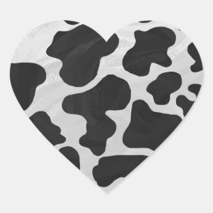 Cow Black and White Print Heart Sticker