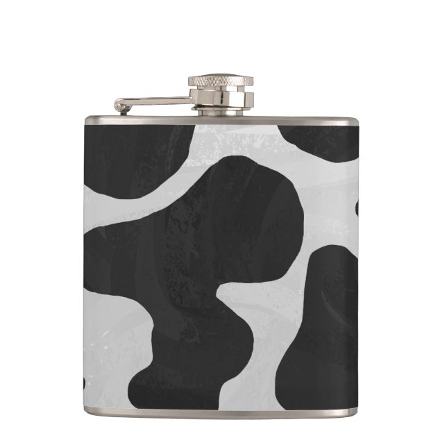 Cow Black and White Print Hip Flask (Front)