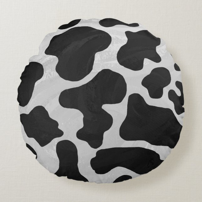 Cow Black and White Print Round Cushion (Front)