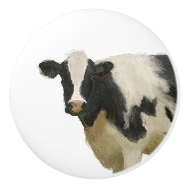 Cow Black n White Rustic Farmhouse Country Kitchen Ceramic Knob (Front)