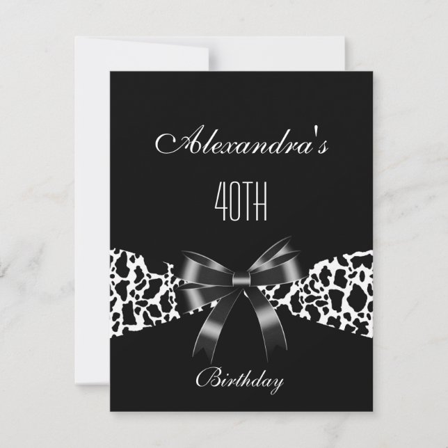 Cow Black White 40th Birthday Invitation (Front)
