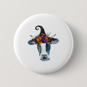 Cow Black White Halloween Witch 6 Cm Round Badge