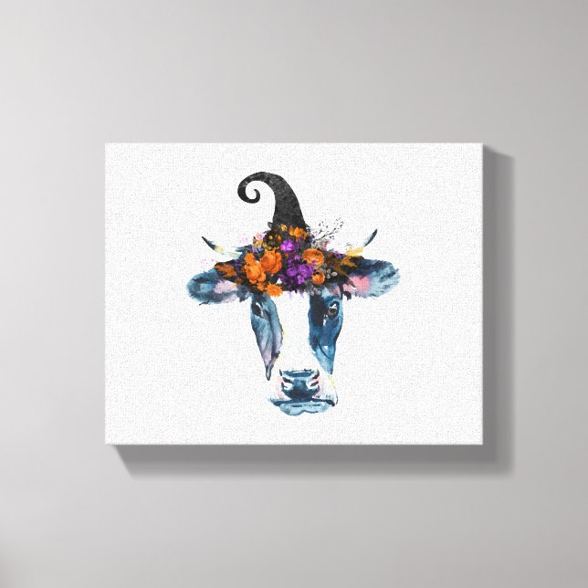 Cow Black White Halloween Witch Canvas Print (Front)