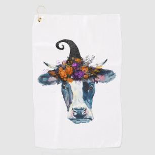 Cow Black White Halloween Witch Golf Towel