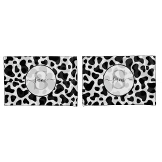 Cow Black White patch's Monogram  Pillowcase