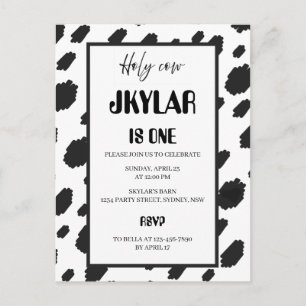Cow Black White Spots Fur Invitation Postcard