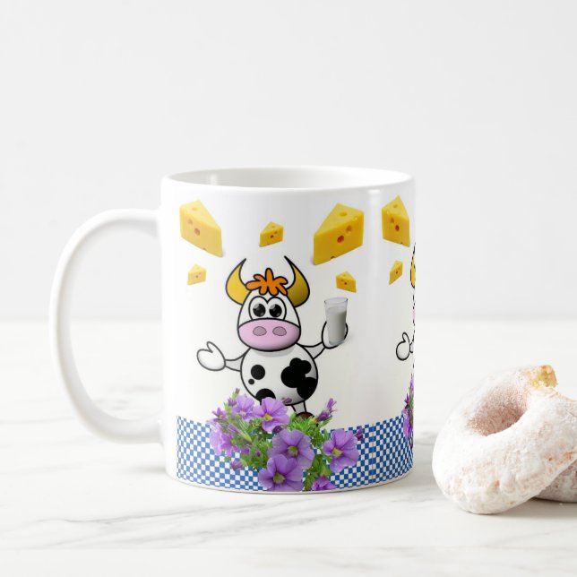 Cow Blue Plaid Cheese Floral Mug (With Donut)