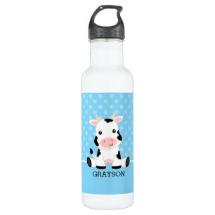 Cow Blue Polka Dot Personalized Boy 710 Ml Water Bottle