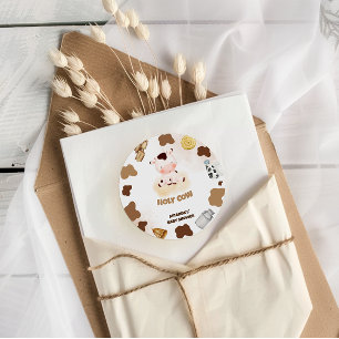 Cow Boho Baby Shower Classic Round Sticker