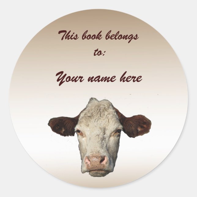 Cow Bookplate Classic Round Sticker (Front)