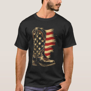 Cow Boots American Flag 4Th Of July Cow T-Shirt
