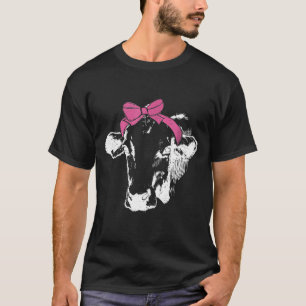 Cow Bow Farmer Wife Farm Barn Animal Women Tee