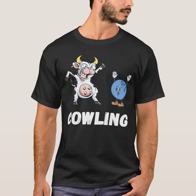 Cow Bowling Ball Bowler Strike Bowling Pin Funny B T-Shirt (Front)