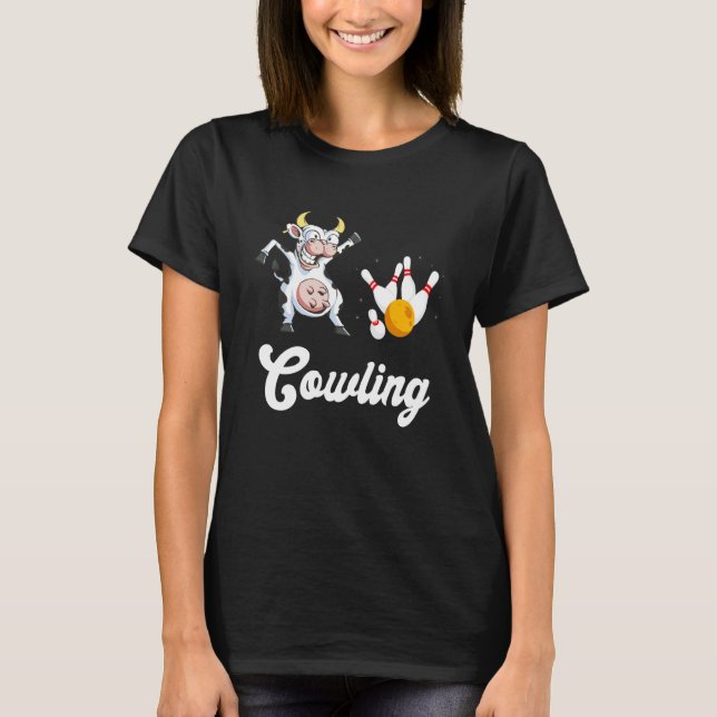 Cow Bowling Bowler Bowling Team Bowling Pin Strike T-Shirt (Front)