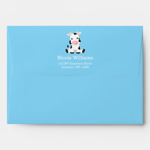 Cow Boy Baby Shower Blue Return Address Envelope